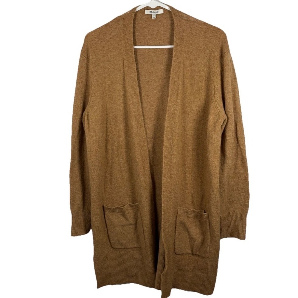 Madewell Kent Cardigan Sweater XS Camel Brown Merino Wool Alpaca Longline Open